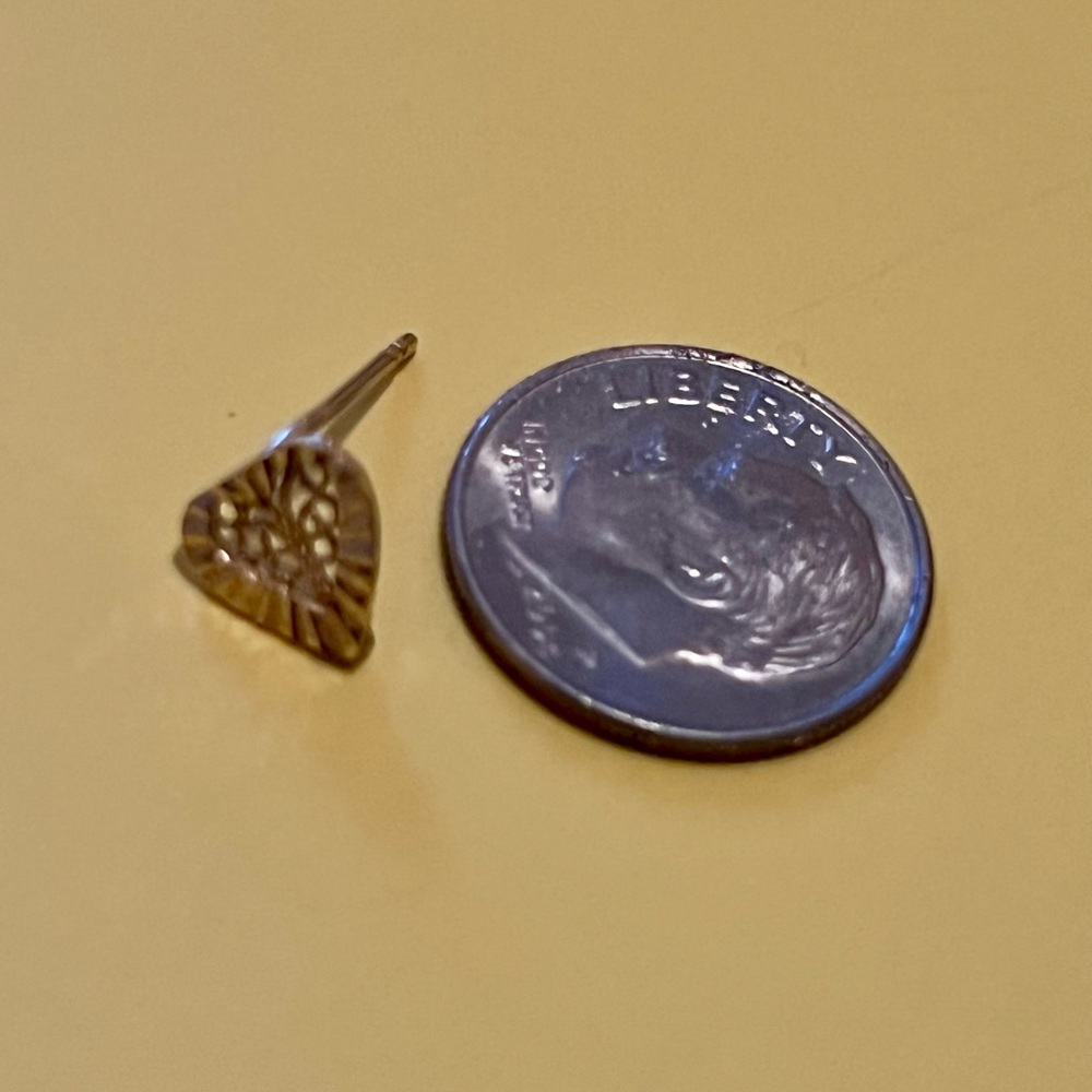 14k Solid Yellow Gold Heart Single Stud Earring O… - image 7